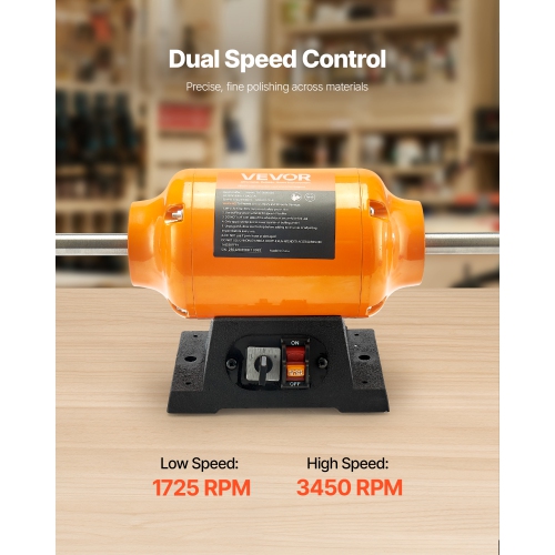 VEVOR 1/2HP Bench Buffer Polisher, 8-inch Bench Polishing Buffing Machine, 1725RPM/3450RPM Dual Speed Benchtop Polisher with 2PCS Cotton Wheels &