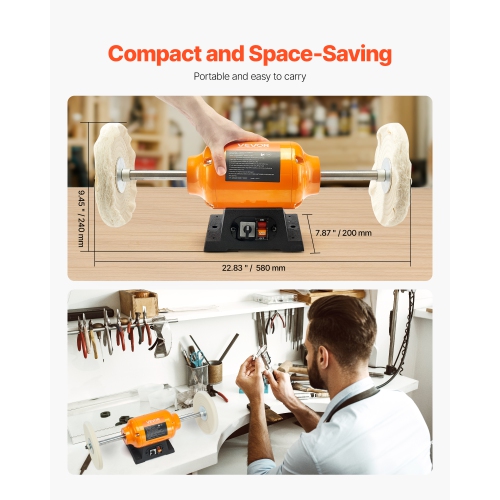 VEVOR 1/2HP Bench Buffer Polisher, 8-inch Bench Polishing Buffing Machine, 1725RPM/3450RPM Dual Speed Benchtop Polisher with 2PCS Cotton Wheels &