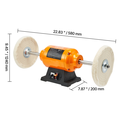 VEVOR 1/2HP Bench Buffer Polisher, 8-inch Bench Polishing Buffing Machine, 1725RPM/3450RPM Dual Speed Benchtop Polisher with 2PCS Cotton Wheels &