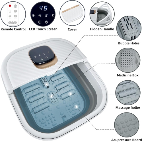 Collapsible Foot Spa with Heat, Touchscreen, Foldable Foot Bath Massager with Foot Massage Rollers, Pedicure Spa for Home, Office