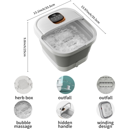 Collapsible Foot Spa with Heat, Touchscreen, Foldable Foot Bath Massager with Foot Massage Rollers, Pedicure Spa for Home, Office