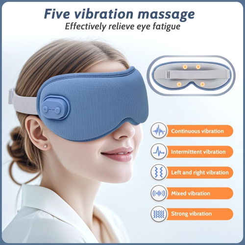 Cordless Heated Eye Mask,Light Blocking 3D Sleeping Eye Mask with Adjustable Heat and Vibration, Rechargeable Mask,for Eye Fatigue