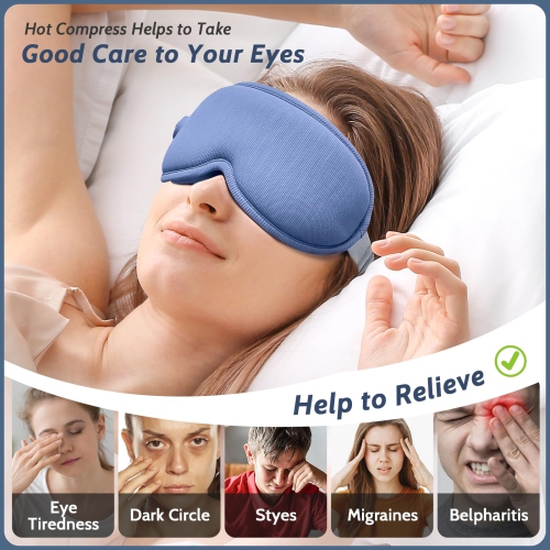 Cordless Heated Eye Mask,Light Blocking 3D Sleeping Eye Mask with Adjustable Heat and Vibration, Rechargeable Mask,for Eye Fatigue