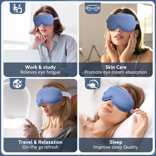 Cordless Heated Eye Mask,Light Blocking 3D Sleeping Eye Mask with Adjustable Heat and Vibration, Rechargeable Mask,for Eye Fatigue