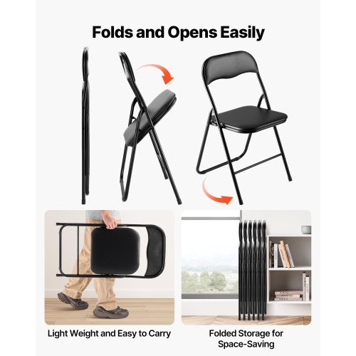 VEVOR 6 Pack Folding Chairs, Foldable Leather Chairs with Heavy Duty Metal Frame & Padded Cushion, Portable Folding Card Table Chairs, Stackable
