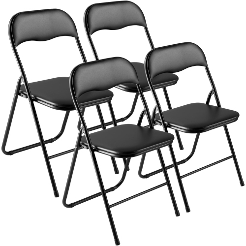 VEVOR 4 Pack Folding Chairs, Foldable Leather Chairs with Heavy Duty Metal Frame & Padded Cushion, Portable Folding Card Table Chairs, Stackable