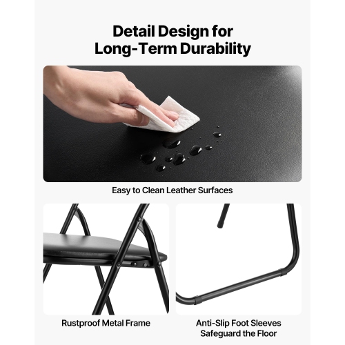 VEVOR 4 Pack Folding Chairs, Foldable Leather Chairs with Heavy Duty Metal Frame & Padded Cushion, Portable Folding Card Table Chairs, Stackable