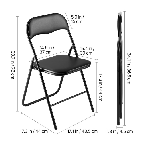 VEVOR 4 Pack Folding Chairs, Foldable Leather Chairs with Heavy Duty Metal Frame & Padded Cushion, Portable Folding Card Table Chairs, Stackable