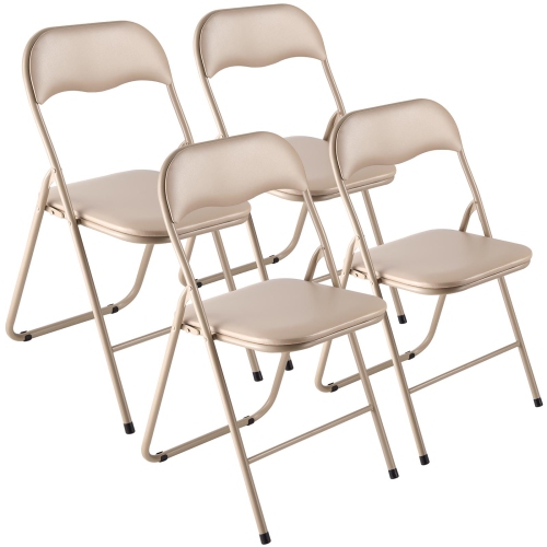 VEVOR 4 Pack Folding Chairs, Foldable Leather Chairs with Heavy Duty Metal Frame & Padded Cushion, Portable Folding Card Table Chairs, Stackable