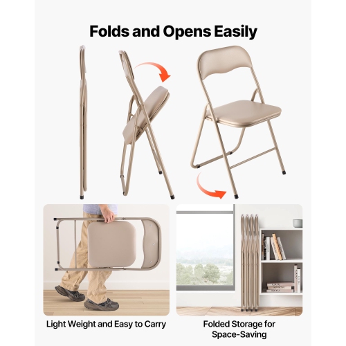 VEVOR 4 Pack Folding Chairs, Foldable Leather Chairs with Heavy Duty Metal Frame & Padded Cushion, Portable Folding Card Table Chairs, Stackable
