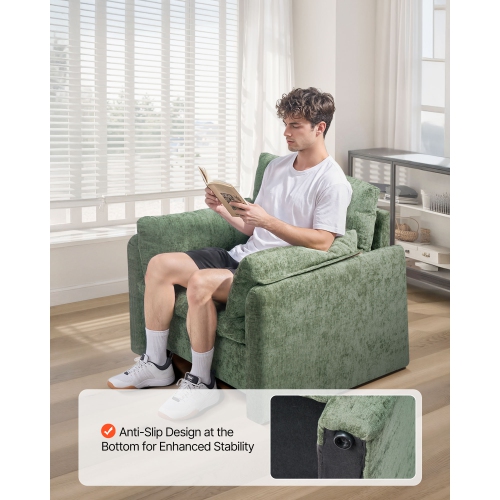 VEVOR Green Accent Chair, Modern Upholstered Accent Chair with Armrests, Cloth Arm Chairs with Thick Cushion and Arched Backrest, Single Fabric