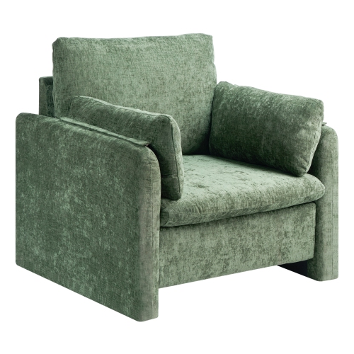 VEVOR Green Accent Chair, Modern Upholstered Accent Chair with Armrests, Cloth Arm Chairs with Thick Cushion and Arched Backrest, Single Fabric