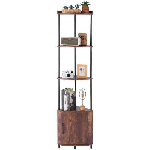VEVOR  5 Tier Corner Shelf w Led Light, 65.4" Tall Corner Bookshelf w Storage Cabinet, Display Shelf w Multi-Color Lights Controlled Via Rc/app