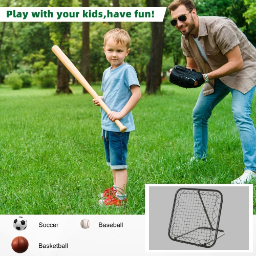 Soozier Soccer Rebounder Net, 3' x 3', Angle Adjustable Baseball Rebounder Net Training Equipment Aid with Quick Folding Design for Teens & Adults,