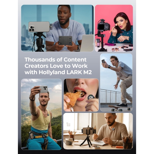 Micro-cravate sans fil Hollyland Lark M2 pour appareils photo PC portables, 48 kHz 24 bits, portée 1000&nbsp;pi, suppression du bruit, batterie 30H