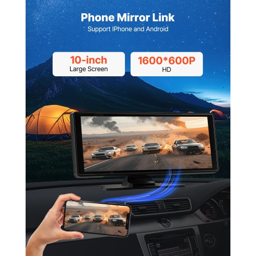 VEVOR 10-Inch Wireless Car Stereo, HD Portable Radio Touch Screen Compatible with Apple CarPlay and Android Auto, CarPlay Screen for Car with Voice