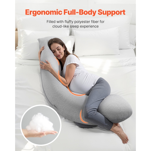 VEVOR Pregnancy Pillows for Side Sleeping, L-Shaped Maternity Pillow for Pregnant Women, Soft & Breathable Pregnancy Body Pillow with Washable Jersey
