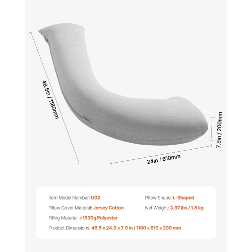 VEVOR Pregnancy Pillows for Side Sleeping, L-Shaped Maternity Pillow for Pregnant Women, Soft & Breathable Pregnancy Body Pillow with Washable Jersey