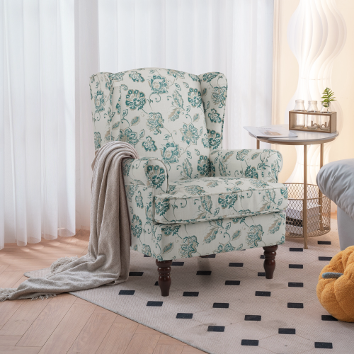 Fauteuil d'appoint moderne U-HOMY de 37,5 po de haut, fauteuil à dossier haut, canapé en tissu rembourré avec bouton et pattes en bois pour le