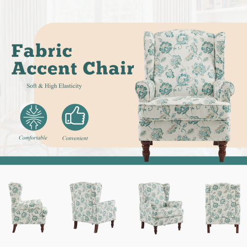 Fauteuil d'appoint moderne U-HOMY de 37,5 po de haut, fauteuil à dossier haut, canapé en tissu rembourré avec bouton et pattes en bois pour le