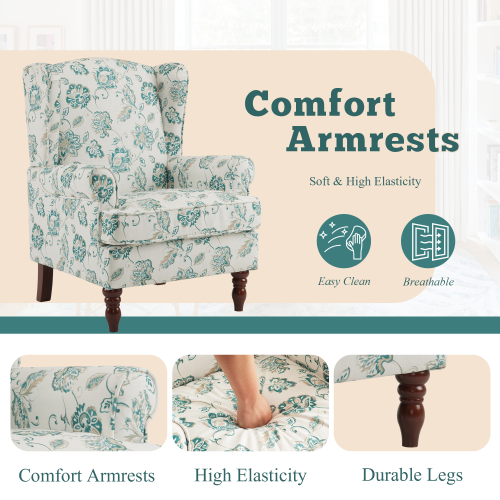 Fauteuil d'appoint moderne U-HOMY de 37,5 po de haut, fauteuil à dossier haut, canapé en tissu rembourré avec bouton et pattes en bois pour le