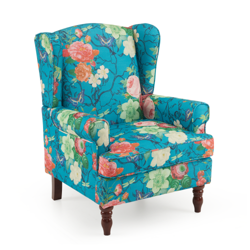 Fauteuil d'appoint moderne U-HOMY de 37,5&nbsp;po de haut, fauteuil à dossier haut, canapé en tissu rembourré avec bouton et pattes en bois pour le