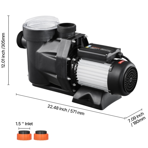 VEVOR 2.5 HP Above Ground Pool Pump, 148 GPM Max Flow Single Speed Swimming Pool Pump, 220V 3450 RPM 62 ft Max Head Lift with PP Shell Strainer