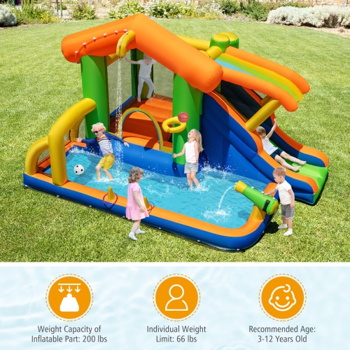 Gymax 8-in-1 Inflatable Bounce House Water Park w/ Slide Water Cannon Blower Excluded