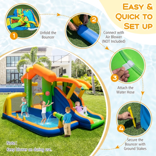 Gymax 8-in-1 Inflatable Bounce House Water Park w/ Slide Water Cannon Blower Excluded