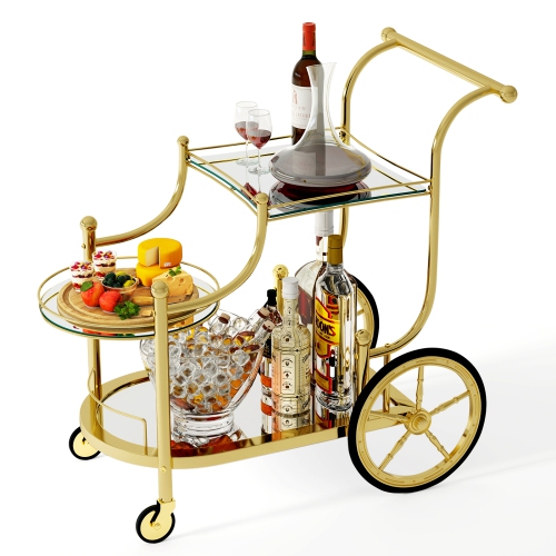 Gymax 3-Tier Home Bar Serving Cart on Wheels w/ Mirrored Shelves for Kitchen