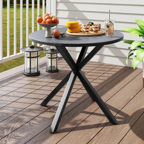 Gymax 34 Inch Round Patio Bistro Table w/ Wood-Like Top & X-Shaped Legsfor Outside