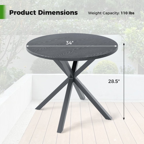 Gymax 34 Inch Round Patio Bistro Table w/ Wood-Like Top & X-Shaped Legsfor Outside
