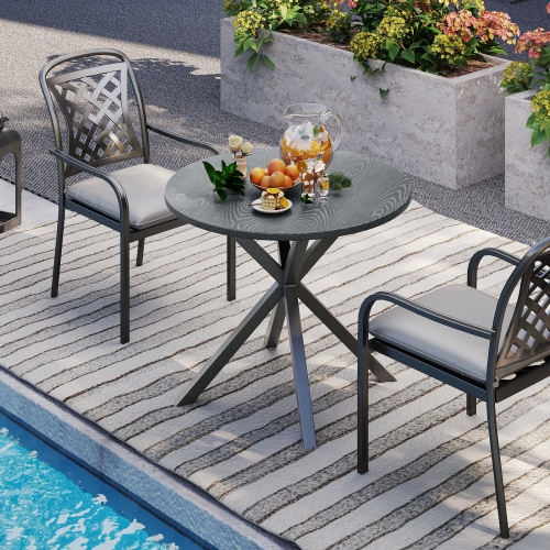 Gymax 34 Inch Round Patio Bistro Table w/ Wood-Like Top & X-Shaped Legsfor Outside