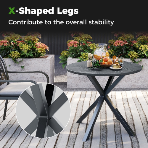 Gymax 34 Inch Round Patio Bistro Table w/ Wood-Like Top & X-Shaped Legsfor Outside