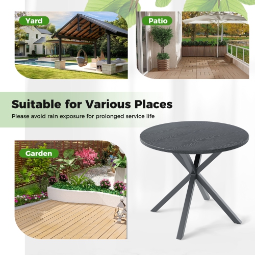 Gymax 34 Inch Round Patio Bistro Table w/ Wood-Like Top & X-Shaped Legsfor Outside
