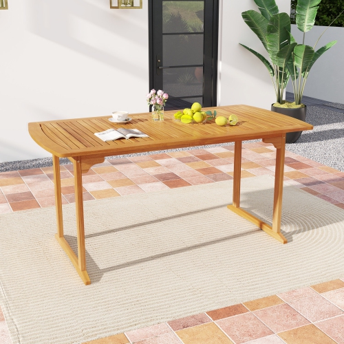 Gymax Outdoor Wooden Dining Table for 4-6 71'' Acacia Wood Table