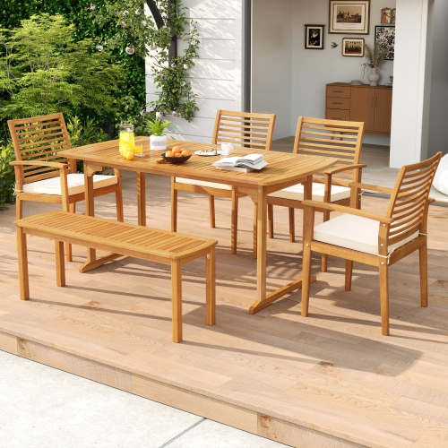 Gymax Outdoor Wooden Dining Table for 4-6 71'' Acacia Wood Table