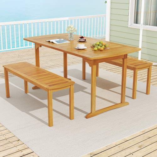 Gymax Outdoor Wooden Dining Table for 4-6 71'' Acacia Wood Table