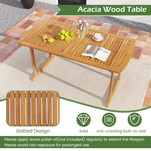 Gymax Outdoor Wooden Dining Table for 4-6 71'' Acacia Wood Table