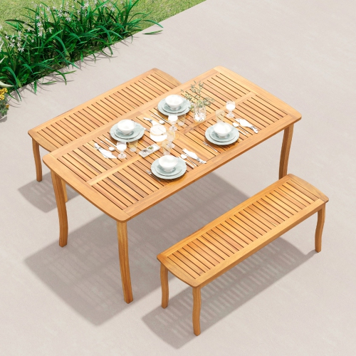 Gymax 63'' Outdoor Dining Table w/ Umbrella Hole Slatted Tabletop for Backyard