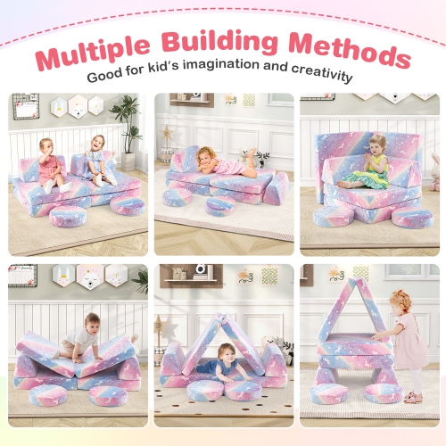 Gymax Glow in the Dark Modular Kids Play Couch Set w/ Machine-washable Flannel Covers