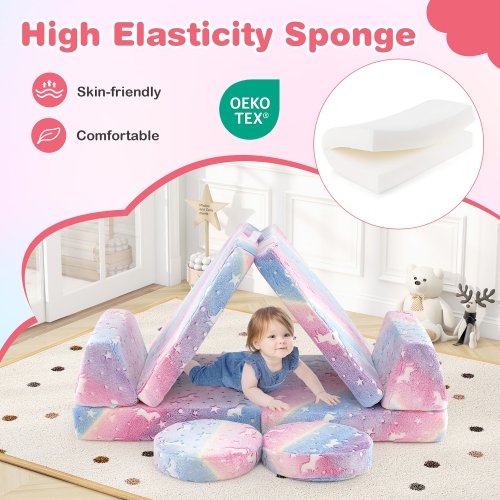 Gymax Glow in the Dark Modular Kids Play Couch Set w/ Machine-washable Flannel Covers