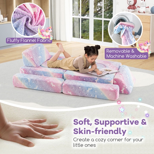 Gymax 10 Pcs Modular Kids Play Couch Sectional Sofa Glow in the Dark Floor Cushion