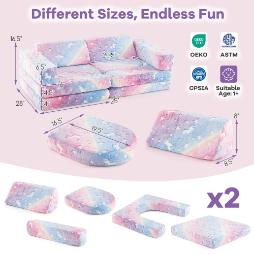 Gymax 10 Pcs Modular Kids Play Couch Sectional Sofa Glow in the Dark Floor Cushion