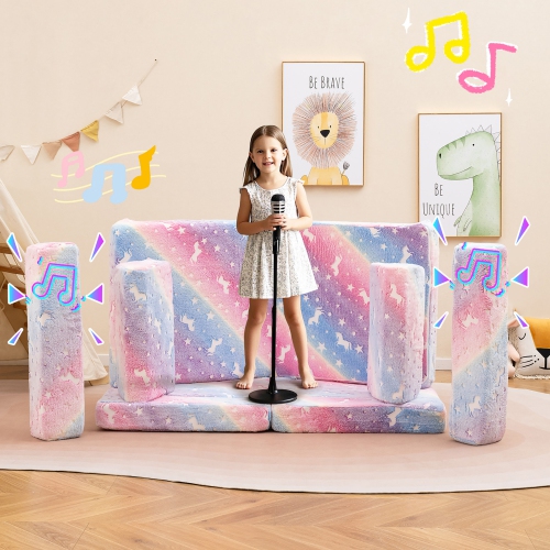 Gymax 10 Pcs Modular Kids Play Couch Sectional Sofa Glow in the Dark Floor Cushion