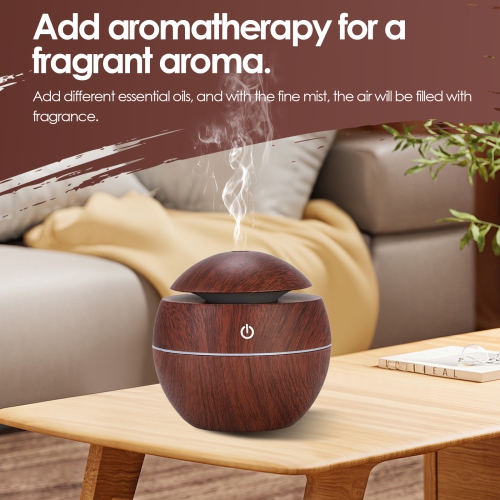 Portable Round Wood Grain Humidifier, Silent USB Charging Air Aromatherapy Machine, 200ml Mini Humidifier Suitable for Bedroom and Office