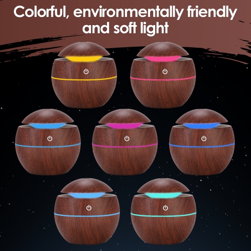 Portable Round Wood Grain Humidifier, Silent USB Charging Air Aromatherapy Machine, 200ml Mini Humidifier Suitable for Bedroom and Office