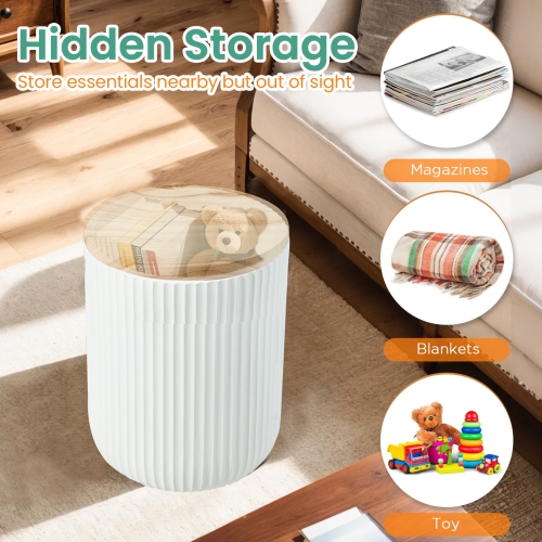 U-HOMY 17.5"H Outdoor Side Table with Storage, Round Accent Table for Indoor and Outdoor Use, Rustic Side Table with Storage - Solid - White