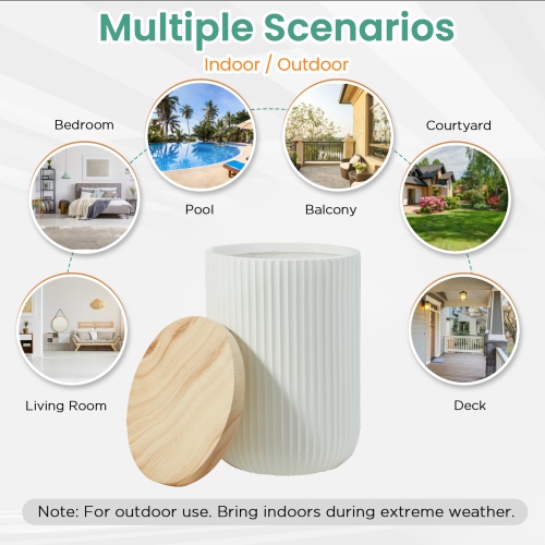 U-HOMY 17.5"H Outdoor Side Table with Storage, Round Accent Table for Indoor and Outdoor Use, Rustic Side Table with Storage - Solid - White