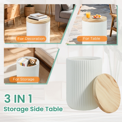 U-HOMY 17.5"H Outdoor Side Table with Storage, Round Accent Table for Indoor and Outdoor Use, Rustic Side Table with Storage - Solid - White